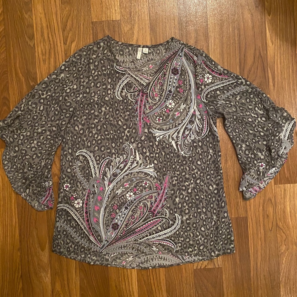 Medium Cato Leopard Print Bell Sleeve Blouse